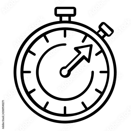 Vector illustration of a stopwatch used in sports as a flat minimalist line icon with clean simple vector strokes representing timing and athletic measurement.