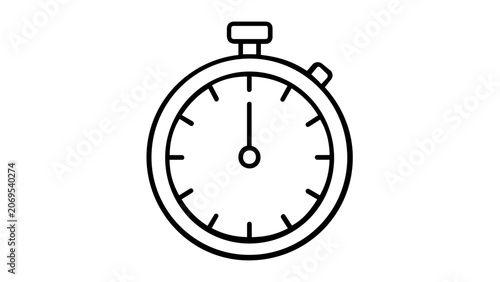 Vector illustration of a sports stopwatch line icon with a circular timer face and start button rendered in clean minimalist flat vector design for timing and sport themes.