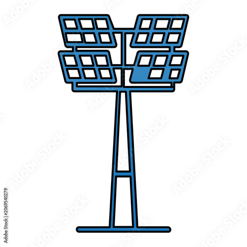 Vector illustration of a stadium floodlight tower line icon with tall illumination mast design rendered in clean minimalist flat vector style for sports venue themes.