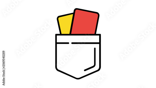 Vector illustration of yellow and red penalty cards depicted as minimalist line icons with simple clean card outlines for football referee and sport foul design.