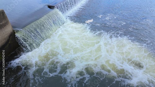Footage of the Nepean River flowing over the Penrith Weir near the Western Sydney city of Penrith in New South Wales, Australia with the sound included