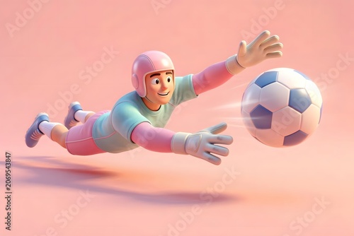 Cartoon Soccer Dive Pink Background