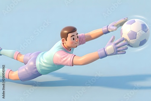 Cartoon Soccer Goalkeeper Blue Gradient