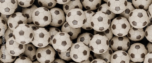 3d soccer footballs in a pile, world cup soccer balls