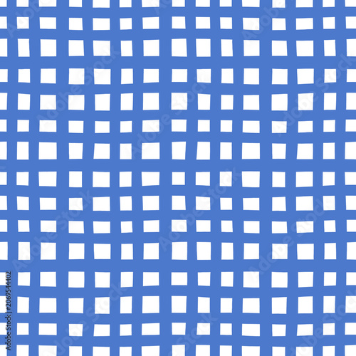 Hand Drawn Navy Grid Seamless Pattern | Mediterranean French Coastal Check Background
