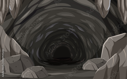 Fotografija Dark Cave Entrance: A mysterious and imposing cave entrance, revealing a deep, dark tunnel receding into the earth