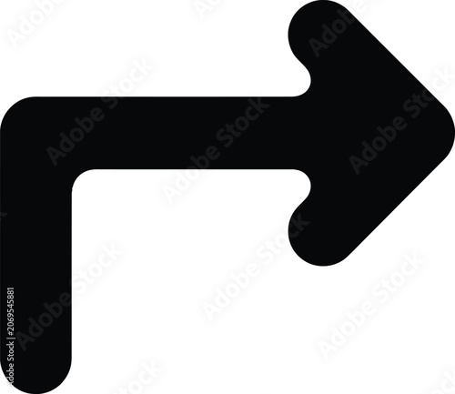 Simple black arrow icon pointing to the right with a rounded corner turn