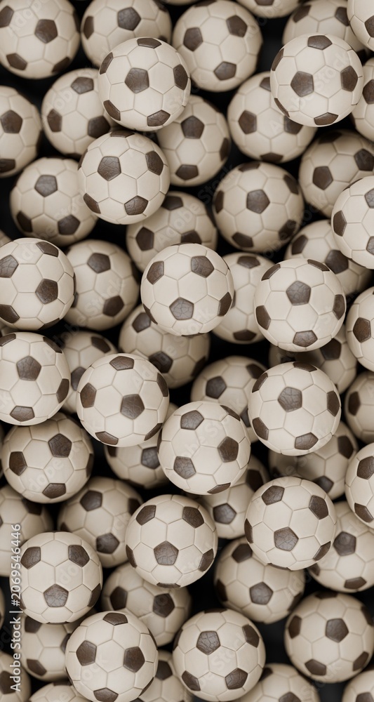 Obraz premium 3d soccer footballs in a pile, world cup soccer balls