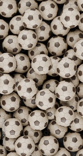 3d soccer footballs in a pile, world cup soccer balls