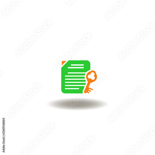 Vector illustration of sheet paper document with key. Symbol of key takeways.