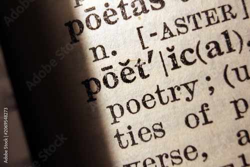 Schilderij op canvas Words poetic and poetry on dictionary page, macro close up