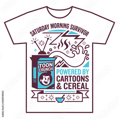 Cuadro en lienzo Toon crunch cereal and television graphic t shirt design with t shirt, breakfast