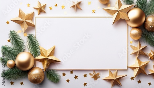 Luxurious New Year Card Design With Gold Stars On White Background Blank Space For Writing