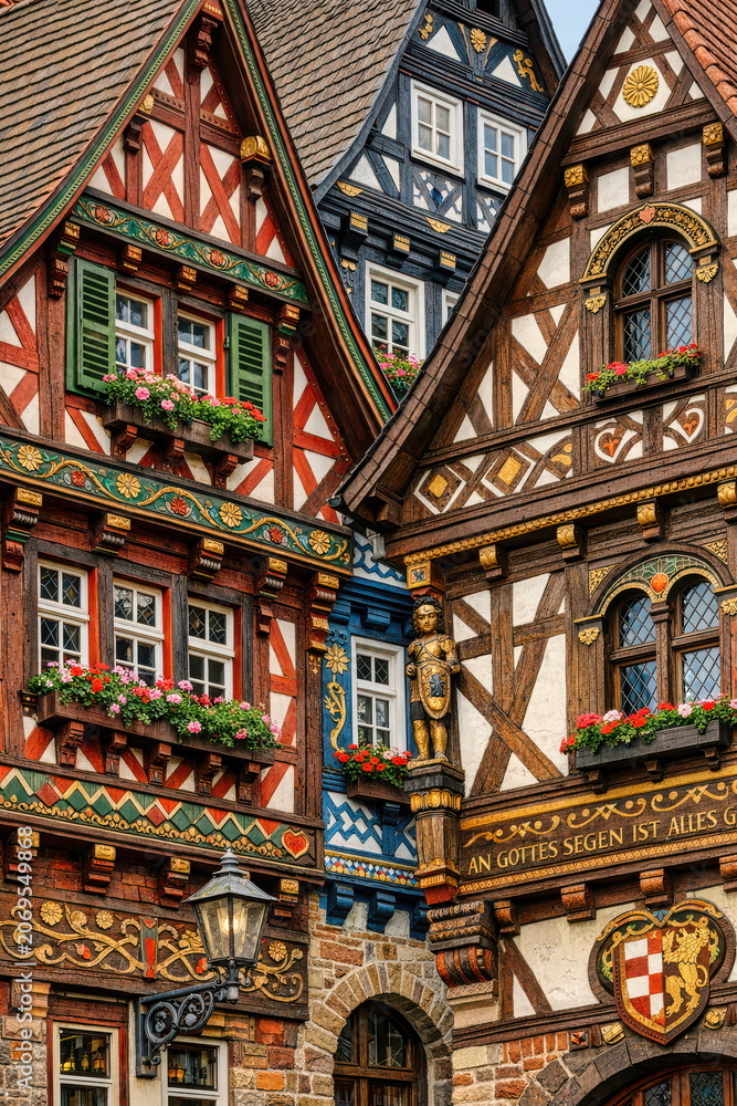 Fototapeta premium Colorful Half‑Timbered Houses with Traditional Details in Germany