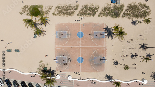 Top-down drone view over Central Beach Basketball Courts in Fort Lauderdale Beach.