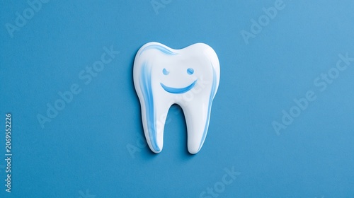 Tooth Icon Made From Toothpaste on a Blue Background for Dental Branding Concept