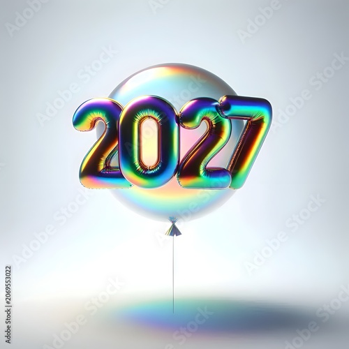 number 2027 holographic balloon isolated on white background