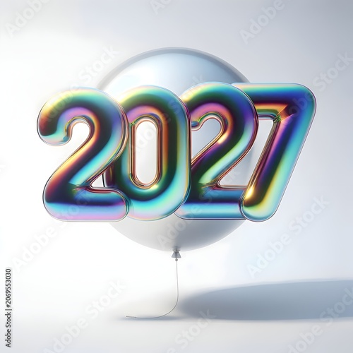 number 2027 holographic balloon isolated on white background