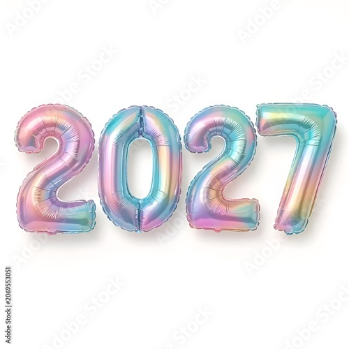 number 2027 holographic balloon isolated on white background