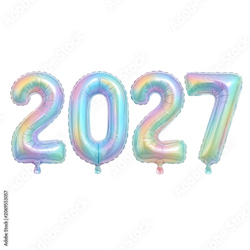 number 2027 holographic balloon isolated on white background