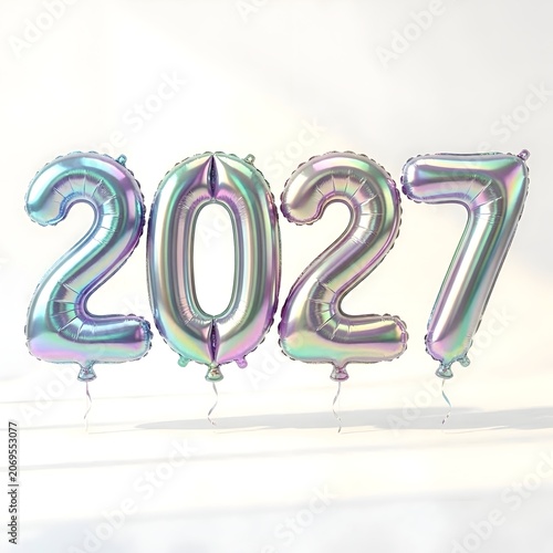 number 2027 holographic balloon isolated on white background