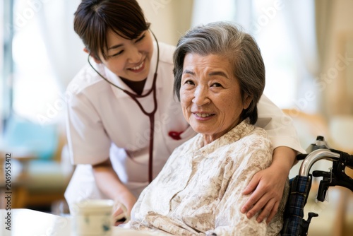 Japanese Healthcare Worker Assisting Senior Patient