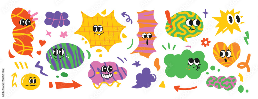 Fototapeta premium Cute Monster Character Doodle Collection Cartoon Creature Set Illustration