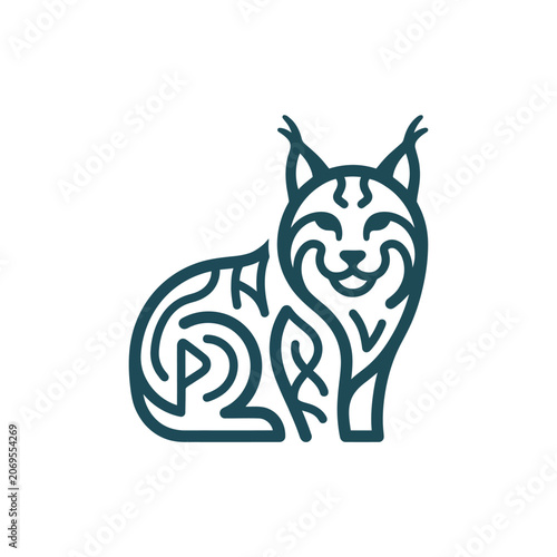 Photography Stylized patterned lynx wild cat line art logo design.
