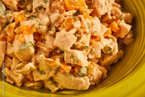 A bowl of Coronation Chicken. The classic British salad.