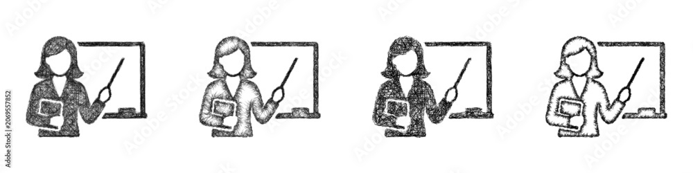 Fototapeta premium Black and white sketch teacher icon design set