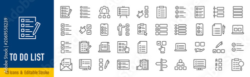 To Do List Web Icons in Line Style. Checklist, Task Management, Planning, Productivity, Reminder, Goals, Workflow, Organization Collection. Editable Stroke. Vector.