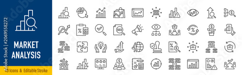 Photography Market Analysis Web Icons in Line Style