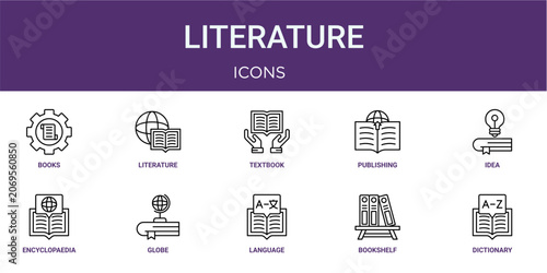 Foto Set of 10 linear Literature icons for interface projects, presentations and web graphics
