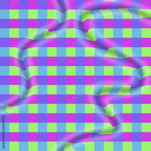 Abstract Wavy Checkerboard Pattern Background in Vibrant Purple Pink Blue and Green Colors