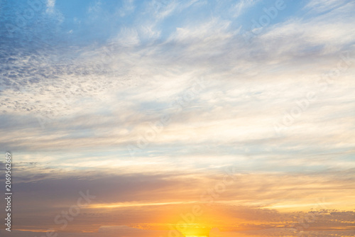Pastel Sunset Sky Background with Soft Clouds and Golden Horizon