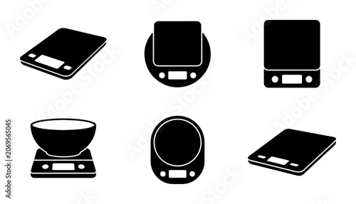 Cuadro en lienzo Digital Kitchen Scales Collection, Electronic Weighing Devices Set, Food Measure