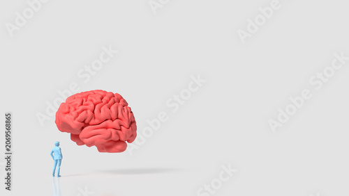 Businessman Facing Giant Human Brain Concept 3d render.