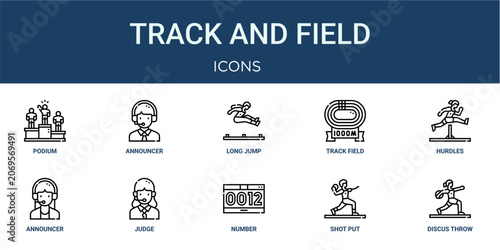 Foto Set of 10 outline web Track and Field icons such as discus throw, shot put, numb
