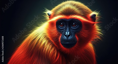 Golden monkey portrait with glowing orange fur.