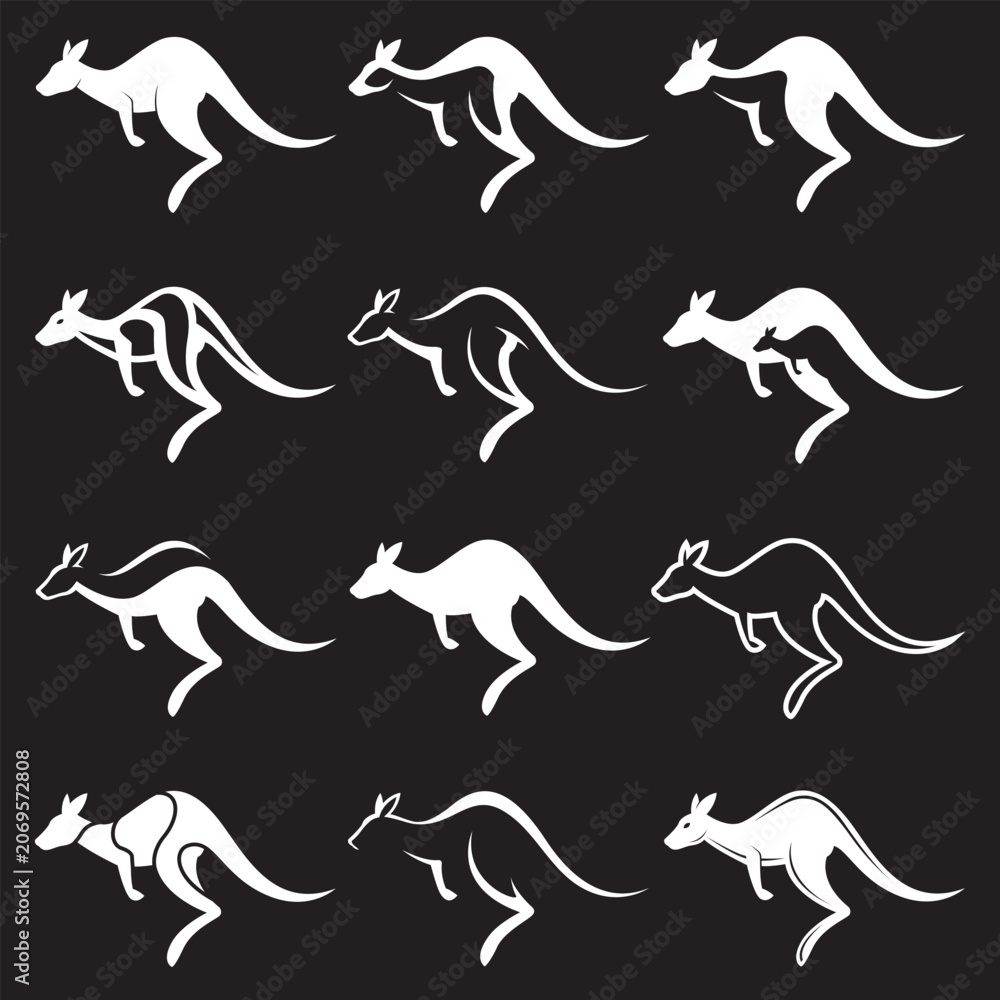 Fototapeta premium collection of jumping kangaroo icon isolated on black background