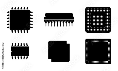 Foto Electronic Components, Microchip Silhouettes, Computer Hardware Icons, Digital T