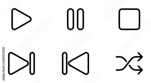 Obraz na plátně Minimalist Vector Icons: Play, Pause, Stop, Rewind, Fast Forward, Shuffle Contro