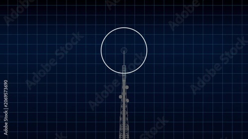 Telecommunication Tower Broadcasting Signal Waves 3D Animation
