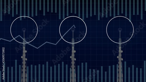 Group of Telecommunication Towers with Radio Signal Transmission Animation