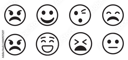 Cuadro en lienzo A Spectrum of Emotions: A collection of simple, stylized emoji faces expressing a range of human feelings from joy and laughter to sadness and anger, presented in a clear grid