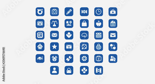 Blue UI Icons Set on White Background, Collection of Modern Vector Symbols
