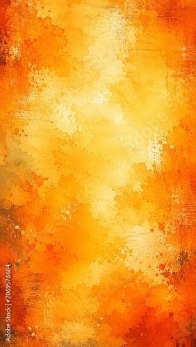Warm orange yellow watercolor grunge background creating an artistic abstract texture with paint splatters