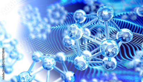 Estructura de la molécula del átomo de plata azul: antecedentes científicos y tecnológicos abstractos. Concepto científico y tecnológico. Puntos y ondas.