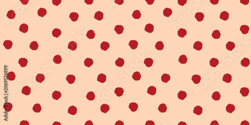 Slika na platnu Seamless raspberry polka dot pattern with organic red spots on warm beige backgr