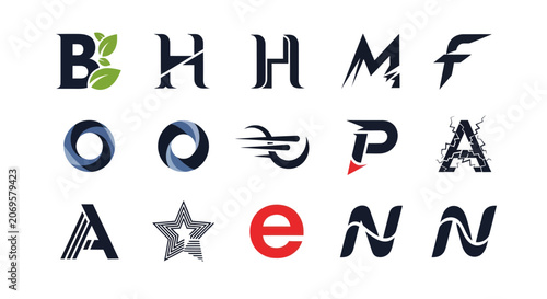 Collection of Modern Abstract Letter Logos, Typography Design Elements